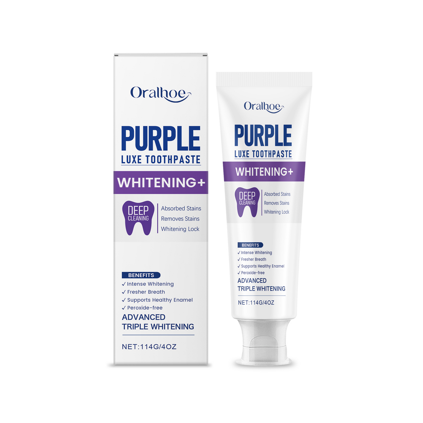 Purple Luxe Toothpaste with Hydroxyapatite & Papaya Enzyme | Triple Whitening, Deep Stain Removal & Enamel Support | Freshens Breath, Peroxide-Free | 114g / 4oz