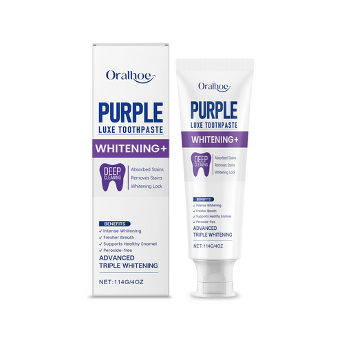 Purple Luxe Toothpaste with Hydroxyapatite & Papaya Enzyme | Triple Whitening, Deep Stain Removal & Enamel Support | Freshens Breath, Peroxide-Free | 114g / 4oz