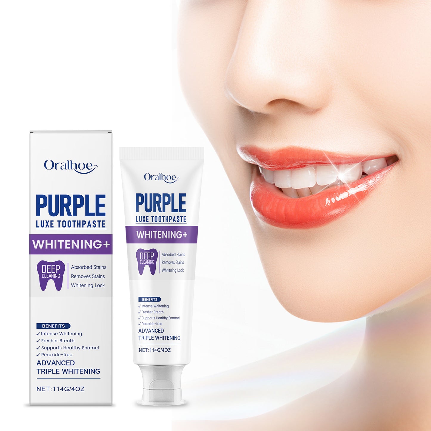 Purple Luxe Toothpaste with Hydroxyapatite & Papaya Enzyme | Triple Whitening, Deep Stain Removal & Enamel Support | Freshens Breath, Peroxide-Free | 114g / 4oz