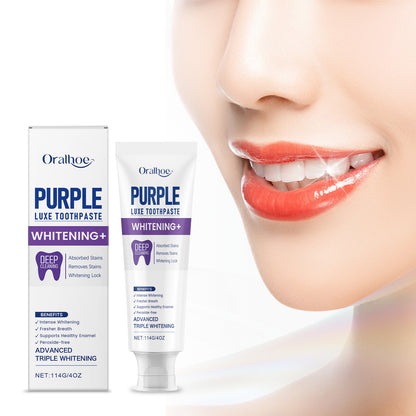 Purple Luxe Toothpaste with Hydroxyapatite & Papaya Enzyme | Triple Whitening, Deep Stain Removal & Enamel Support | Freshens Breath, Peroxide-Free | 114g / 4oz