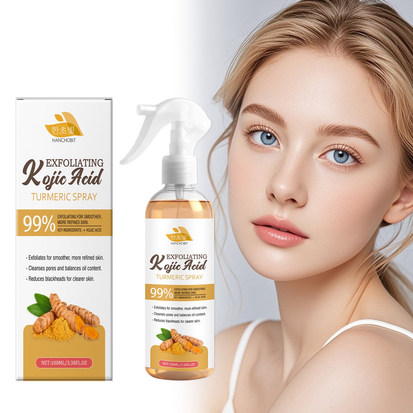 HANCHOBIT Turmeric Cleansing Exfoliating Spray Gently cleanses facial skin with a refreshing, non-sticky finish