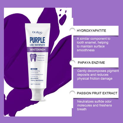 Purple Luxe Toothpaste with Hydroxyapatite & Papaya Enzyme | Triple Whitening, Deep Stain Removal & Enamel Support | Freshens Breath, Peroxide-Free | 114g / 4oz