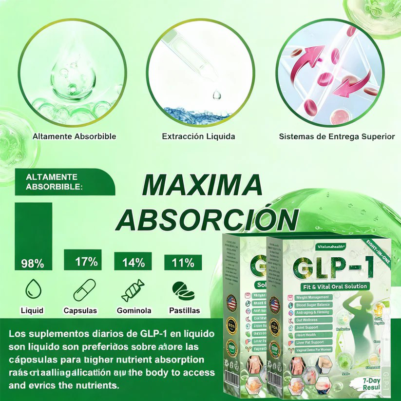 𝑺𝒐𝒍𝒖𝒄𝒊𝒐́𝒏 𝒐𝒓𝒂𝒍 𝑽𝒊𝒕𝒂𝒍𝒖𝒏𝒂𝒉𝒆𝒂𝒍𝒕𝒉® 𝑮𝑳𝑷-1 8 𝒆𝒏 1 𝑭𝒊𝒕 & 𝑽𝒊𝒕𝒂𝒍 (𝒔𝒐𝒍𝒐 𝒖𝒏𝒂 𝒗𝒆𝒛 𝒂𝒍 𝒅𝒊́𝒂, 𝒄𝒂𝒎𝒃𝒊𝒐𝒔 𝒗𝒊𝒔𝒊𝒃𝒍𝒆𝒔 𝒆𝒏 7 𝒅𝒊́𝒂𝒔) √ 𝑷𝒂𝒓𝒂 𝒐𝒃𝒆𝒔𝒊𝒅𝒂𝒅, 𝒔𝒂𝒍𝒖𝒅 𝒄𝒂𝒓𝒅𝒊𝒐𝒗𝒂𝒔𝒄𝒖𝒍𝒂𝒓, 𝒅𝒊𝒂𝒃𝒆𝒕𝒆𝒔, 𝒂𝒑𝒏𝒆𝒂 𝒅𝒆𝒍 𝒔𝒖𝒆𝒏̃𝒐, 𝒔𝒂𝒍𝒖𝒅 𝒊𝒏𝒕𝒆𝒔𝒕𝒊𝒏𝒂𝒍, 𝒑𝒓𝒐𝒃𝒍𝒆𝒎𝒂𝒔 𝒂𝒓𝒕𝒊𝒄𝒖𝒍𝒂𝒓𝒆𝒔 𝒚 𝒎𝒂́𝒔-V